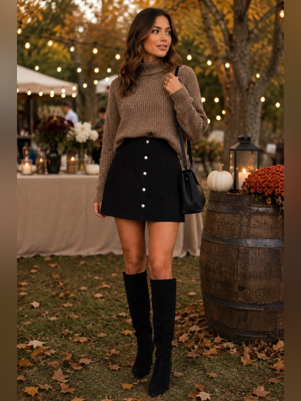Women’s Faux Suede Mini Skirt Black Medium Decorative Snaps